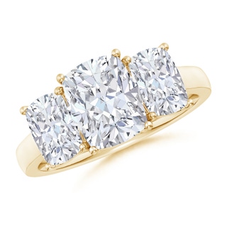 9x7mm FGVS Lab-Grown Cushion Rectangular Diamond Three Stone Classic Engagement Ring in Yellow Gold