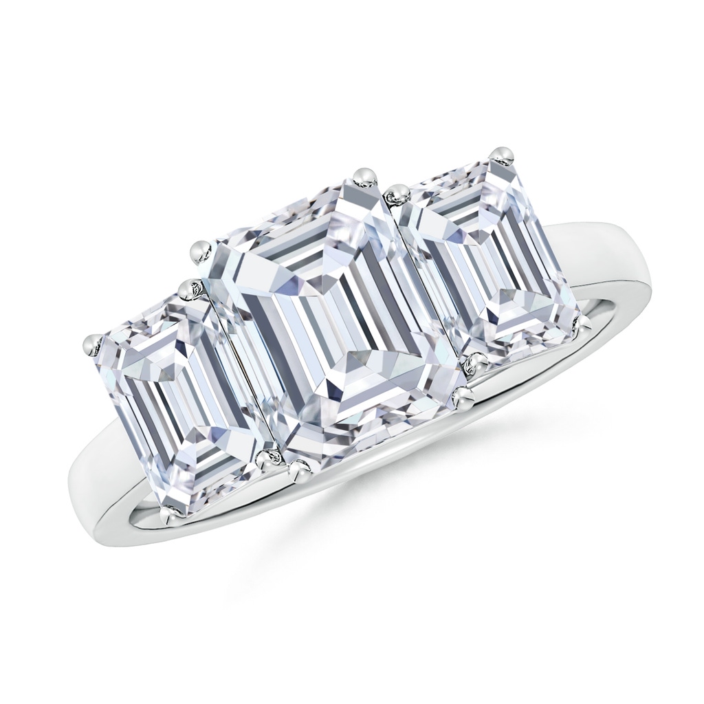 8.5x6.5mm FGVS Lab-Grown Emerald-Cut Diamond Three Stone Classic Engagement Ring in 18K White Gold