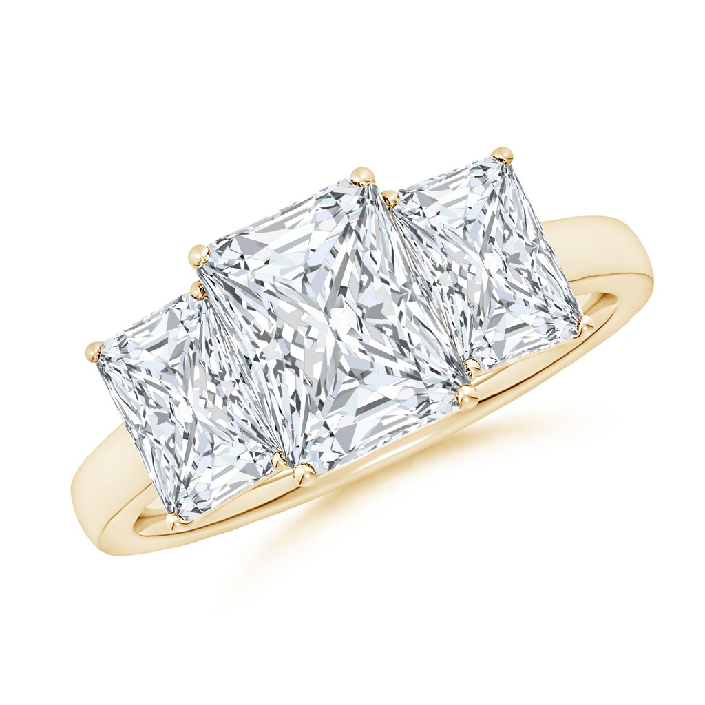 8x6mm FGVS Lab-Grown Radiant-Cut Diamond Three Stone Classic Engagement Ring in Yellow Gold