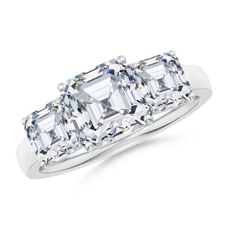 7.5mm FGVS Lab-Grown Asscher-Cut Diamond Three Stone Classic Engagement Ring in P950 Platinum