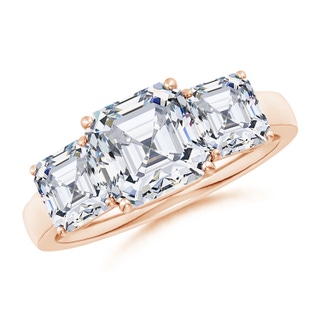 7.5mm FGVS Lab-Grown Asscher-Cut Diamond Three Stone Classic Engagement Ring in Rose Gold
