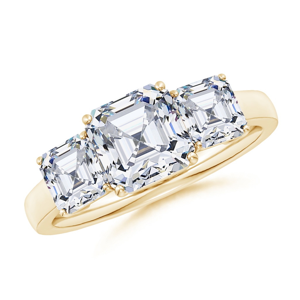 7mm FGVS Lab-Grown Asscher-Cut Diamond Three Stone Classic Engagement Ring in 18K Yellow Gold