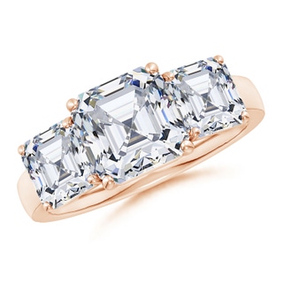8mm FGVS Lab-Grown Asscher-Cut Diamond Three Stone Classic Engagement Ring in 18K Rose Gold