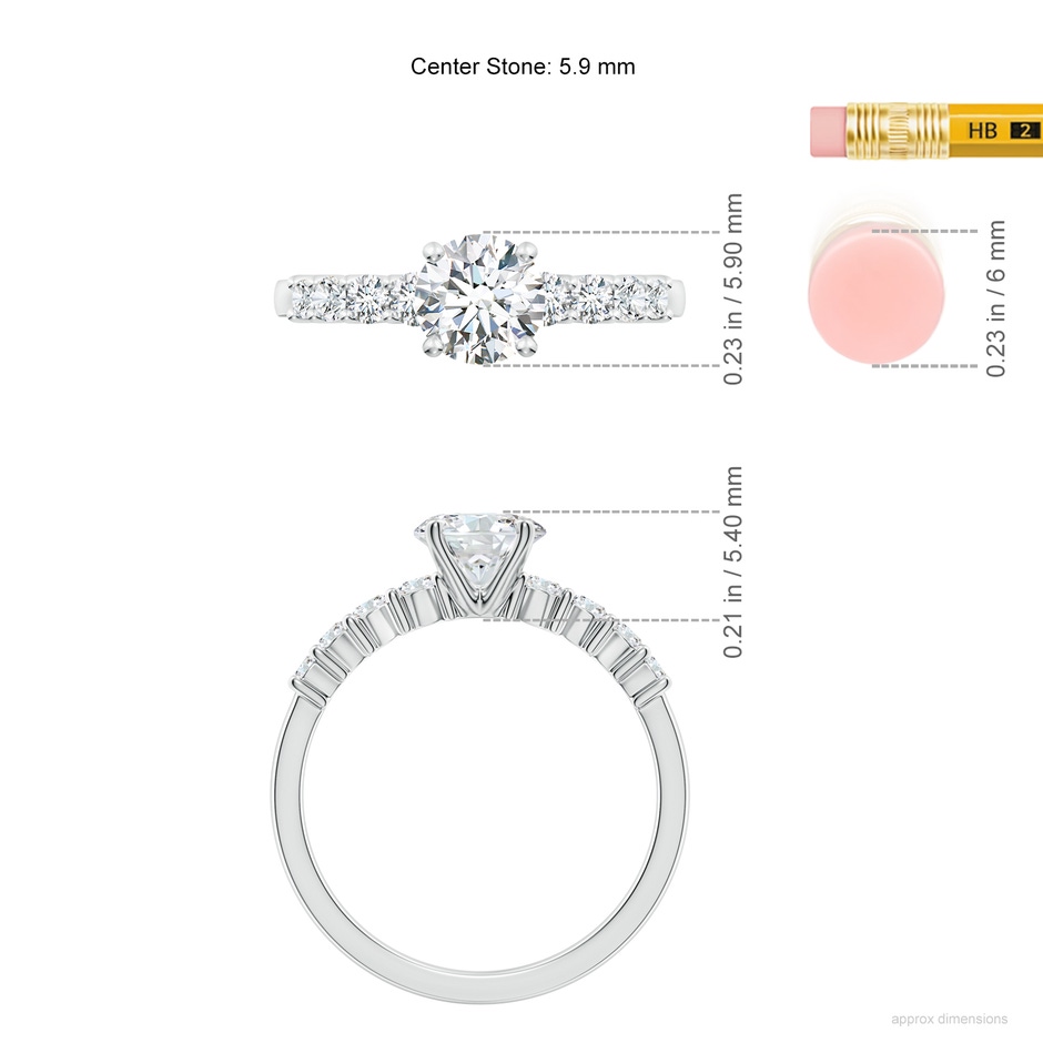 5.9mm FGVS Lab-Grown Solitaire Round Diamond Graduated Engagement Ring in 10K White Gold ruler