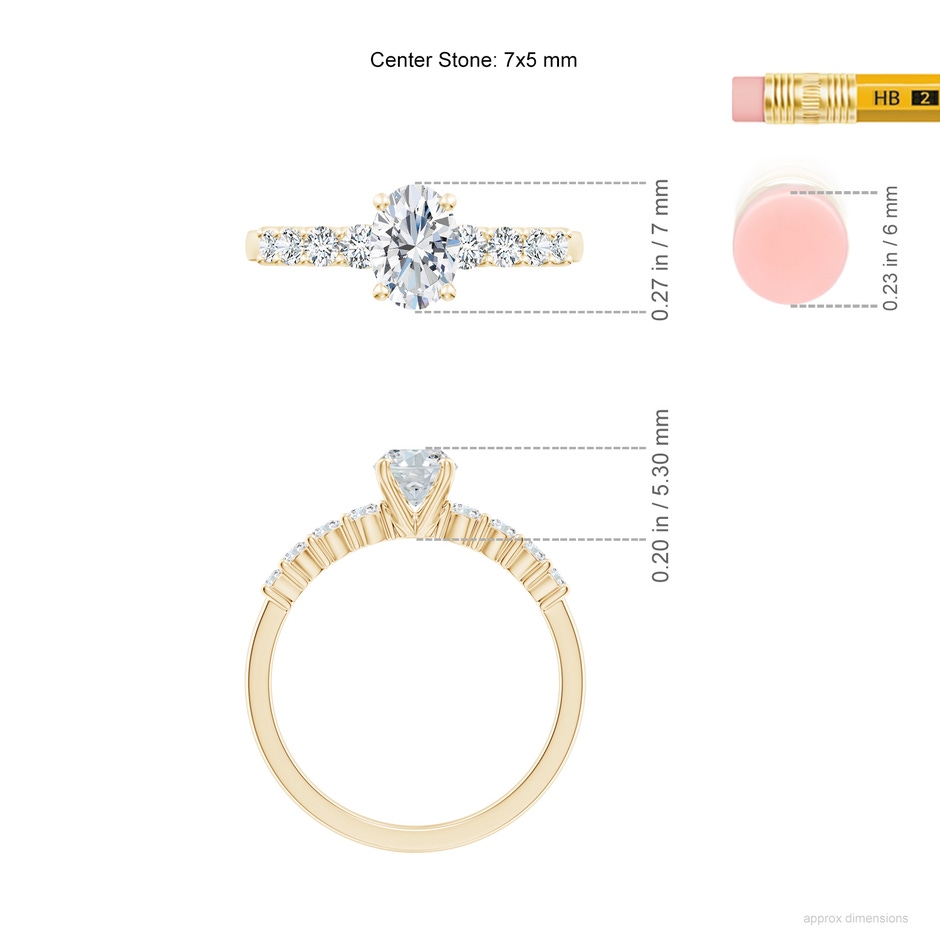 7x5mm FGVS Lab-Grown Solitaire Oval Diamond Graduated Engagement Ring in 10K Yellow Gold ruler