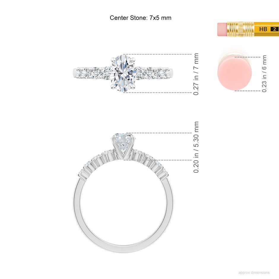 7x5mm FGVS Lab-Grown Solitaire Oval Diamond Graduated Engagement Ring in P950 Platinum ruler