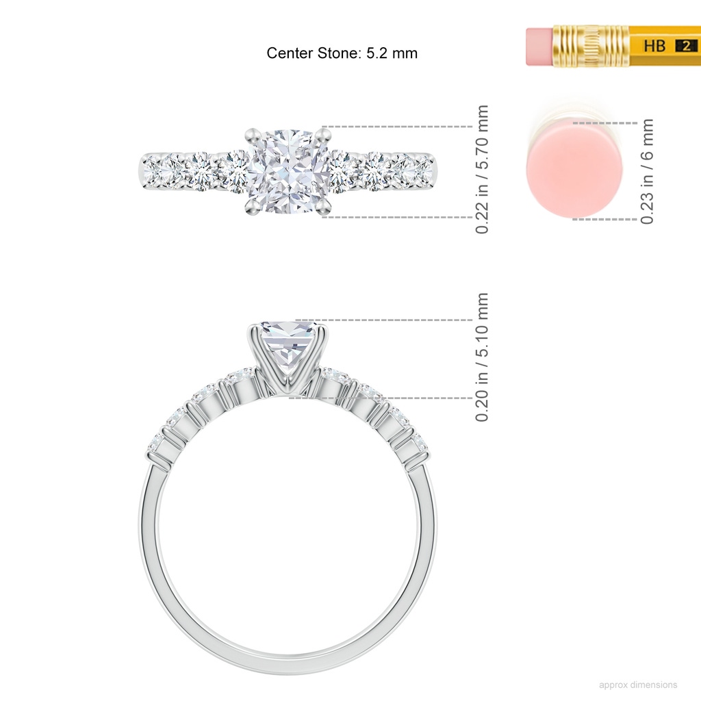 5.25mm FGVS Lab-Grown Solitaire Cushion Diamond Graduated Engagement Ring in White Gold ruler