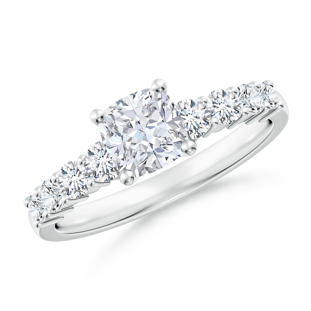 5.5mm FGVS Lab-Grown Solitaire Cushion Diamond Graduated Engagement Ring in White Gold