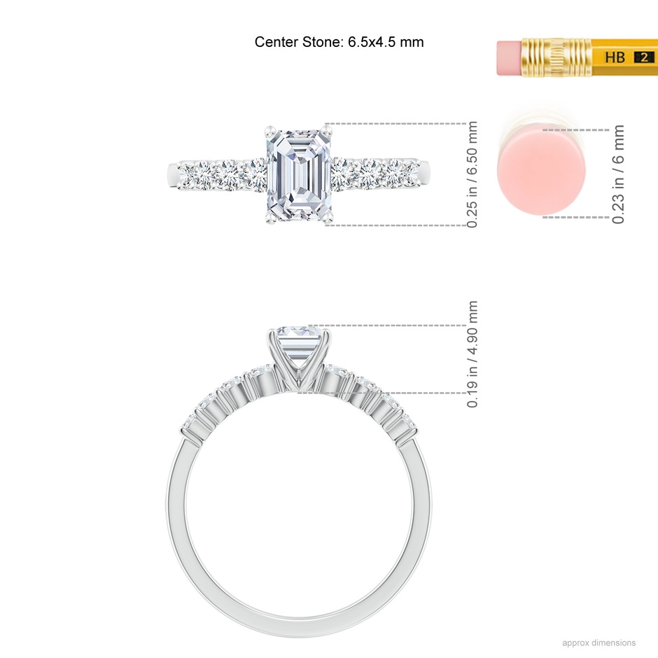 6.5x4.5mm FGVS Lab-Grown Solitaire Emerald-Cut Diamond Graduated Engagement Ring in White Gold ruler