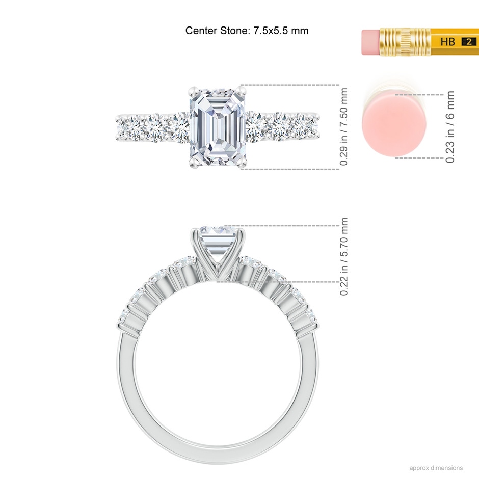 7.5x5.5mm FGVS Lab-Grown Solitaire Emerald-Cut Diamond Graduated Engagement Ring in 18K White Gold ruler