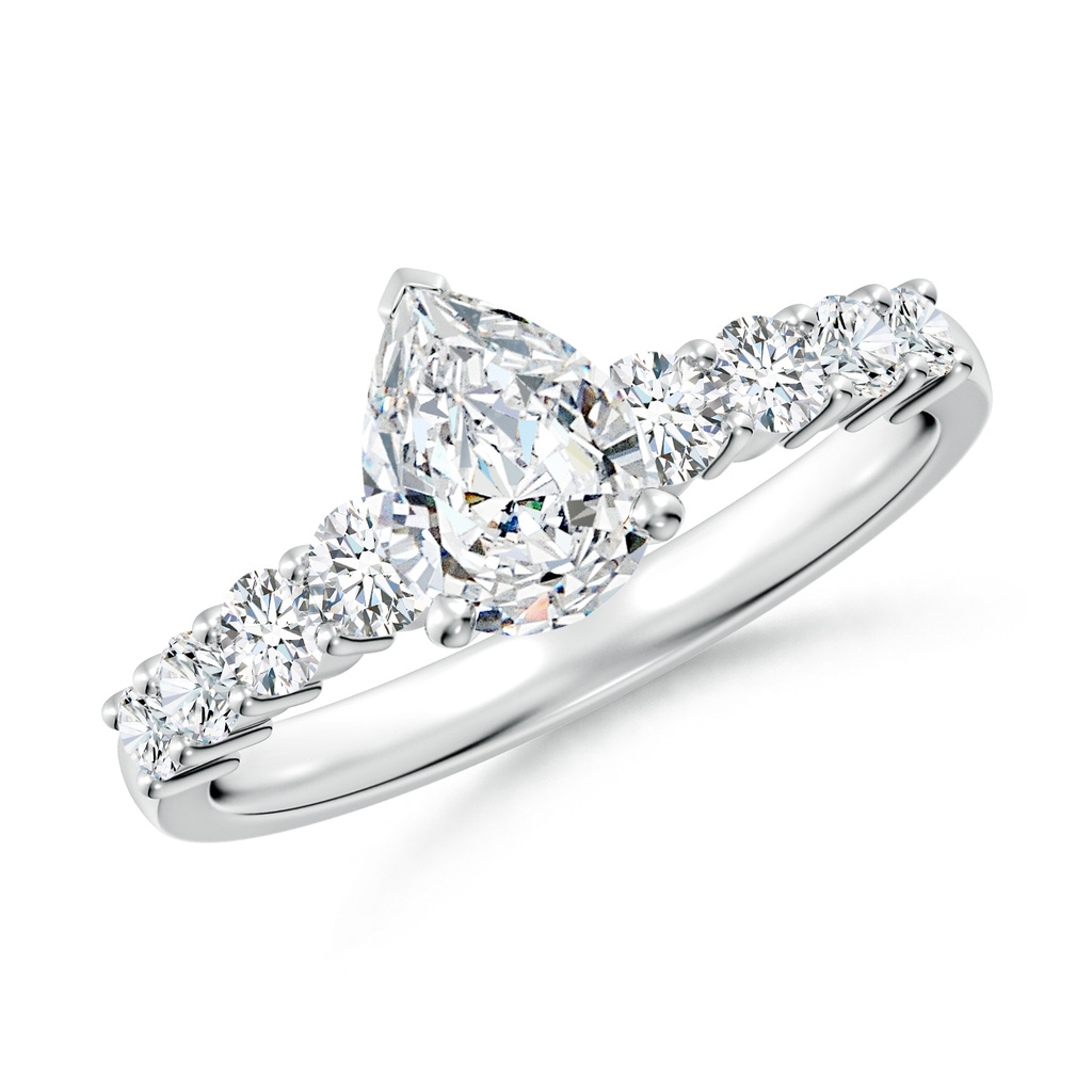 7.7x5.7mm FGVS Lab-Grown Solitaire Pear Diamond Graduated Engagement Ring in 18K White Gold