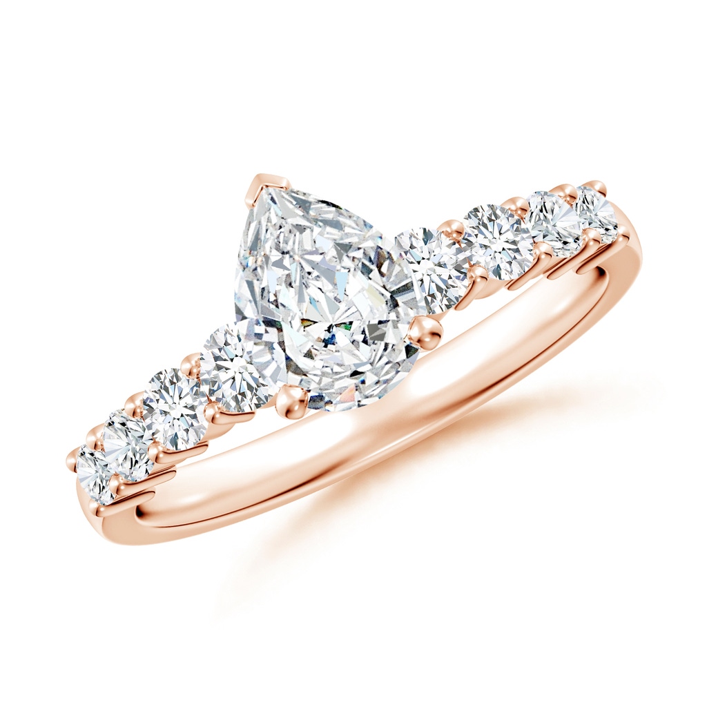 7.7x5.7mm FGVS Lab-Grown Solitaire Pear Diamond Graduated Engagement Ring in Rose Gold