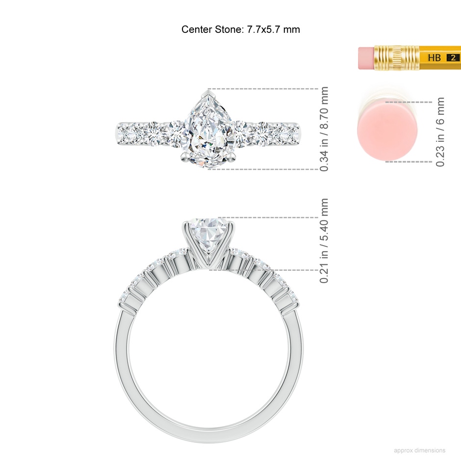 7.7x5.7mm FGVS Lab-Grown Solitaire Pear Diamond Graduated Engagement Ring in White Gold ruler
