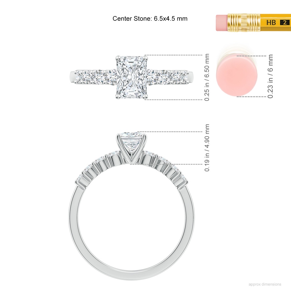 6.5x4.5mm FGVS Lab-Grown Solitaire Radiant-Cut Diamond Graduated Engagement Ring in White Gold ruler