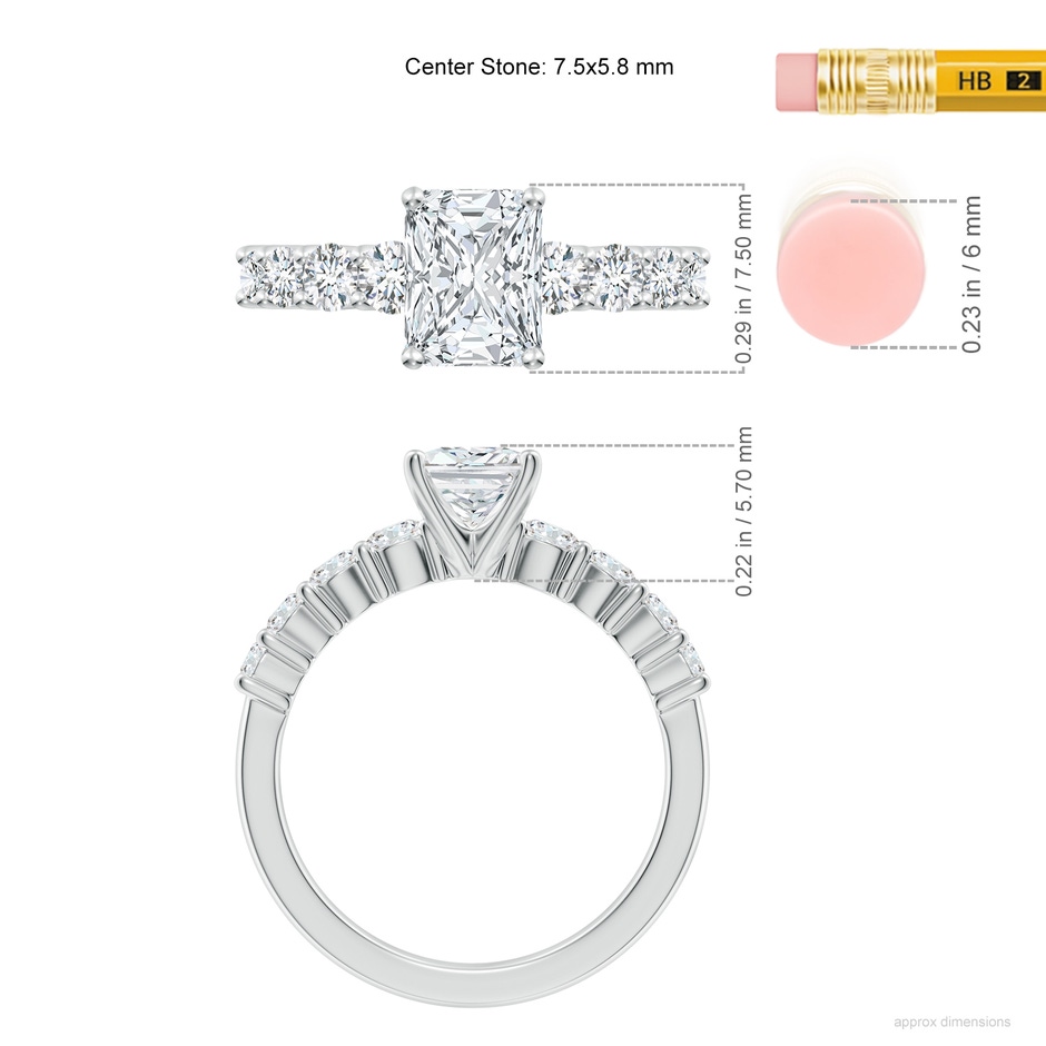 7.5x5.8mm FGVS Lab-Grown Solitaire Radiant-Cut Diamond Graduated Engagement Ring in White Gold ruler
