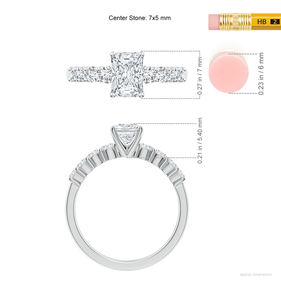 7x5mm FGVS Lab-Grown Solitaire Radiant-Cut Diamond Graduated Engagement Ring in White Gold ruler