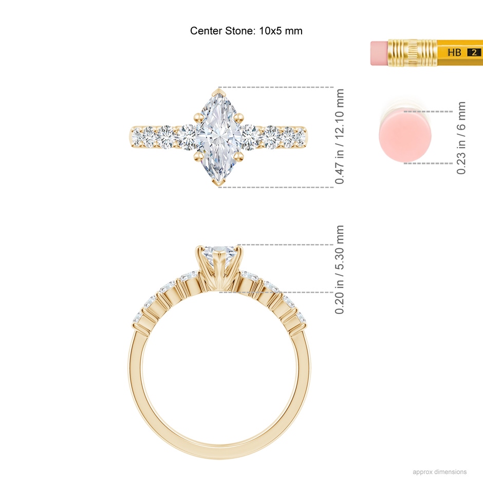 10x5mm FGVS Lab-Grown Solitaire Marquise Diamond Graduated Engagement Ring in Yellow Gold ruler