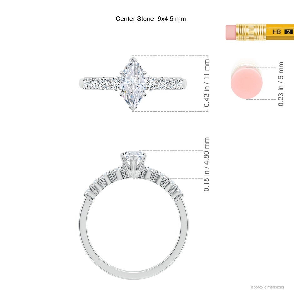 9x4.5mm FGVS Lab-Grown Solitaire Marquise Diamond Graduated Engagement Ring in 10K White Gold ruler