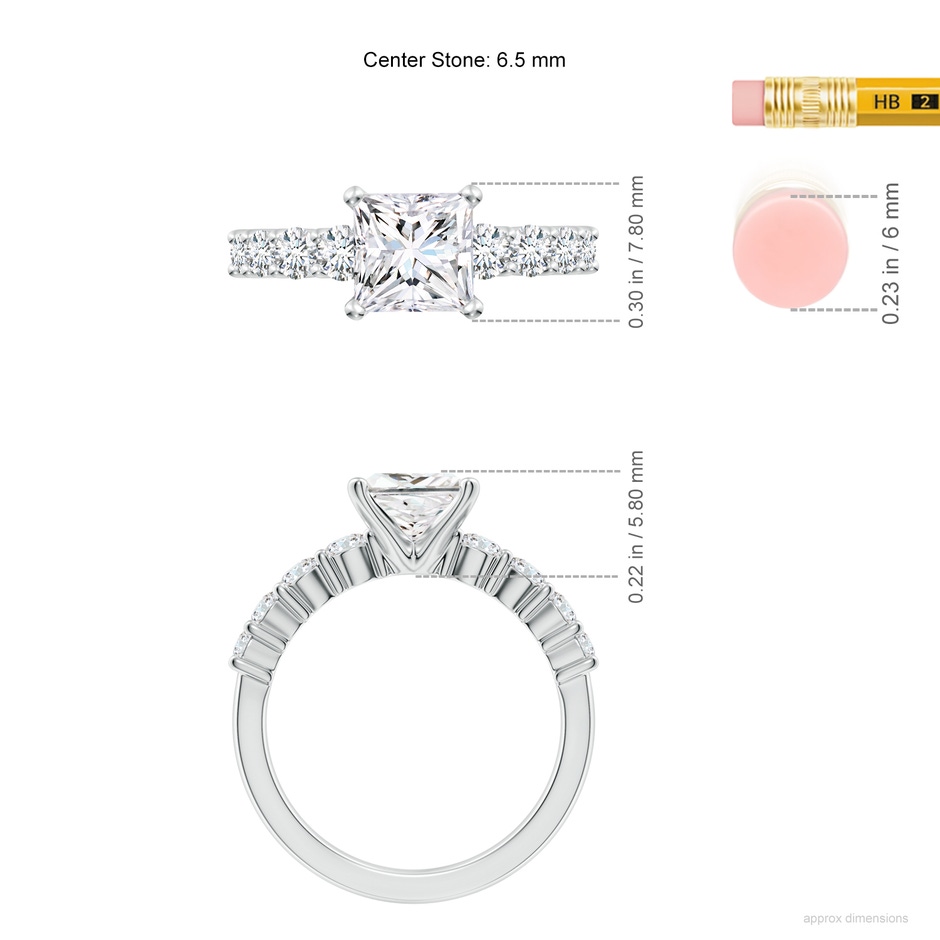 6.5mm FGVS Lab-Grown Solitaire Princess-Cut Diamond Graduated Engagement Ring in White Gold ruler
