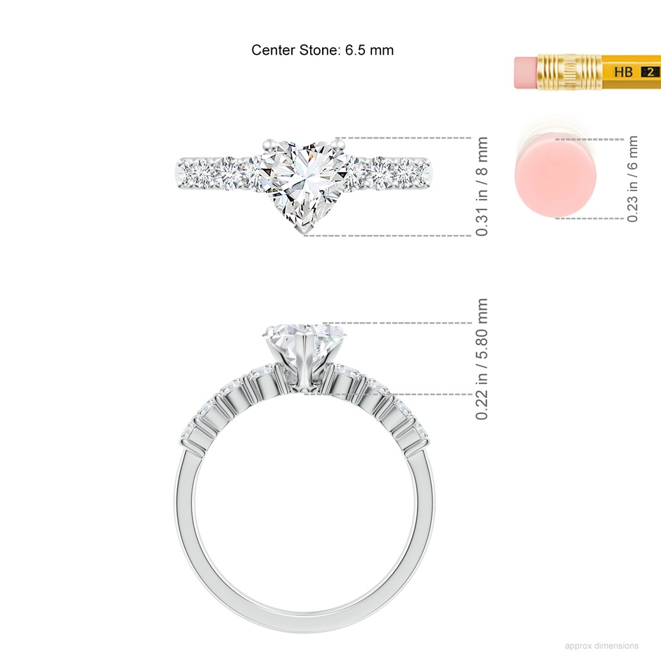 6.5mm FGVS Lab-Grown Solitaire Heart Diamond Graduated Engagement Ring in White Gold ruler