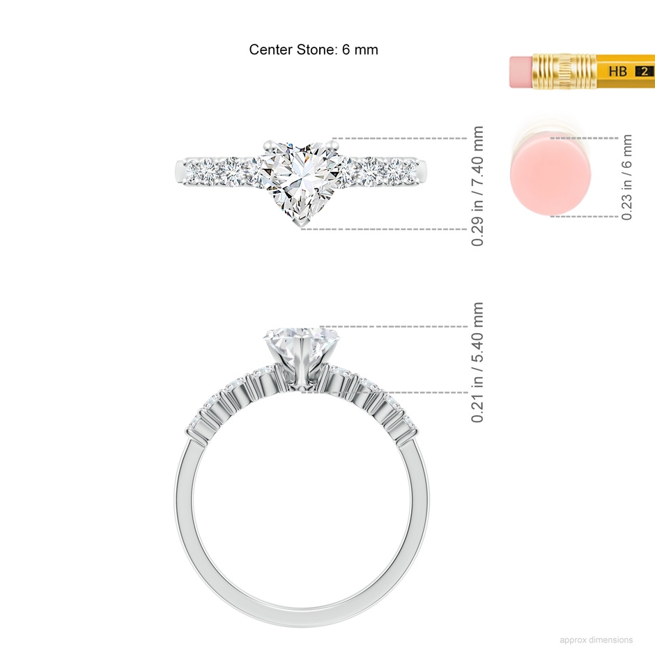 6mm FGVS Lab-Grown Solitaire Heart Diamond Graduated Engagement Ring in White Gold ruler