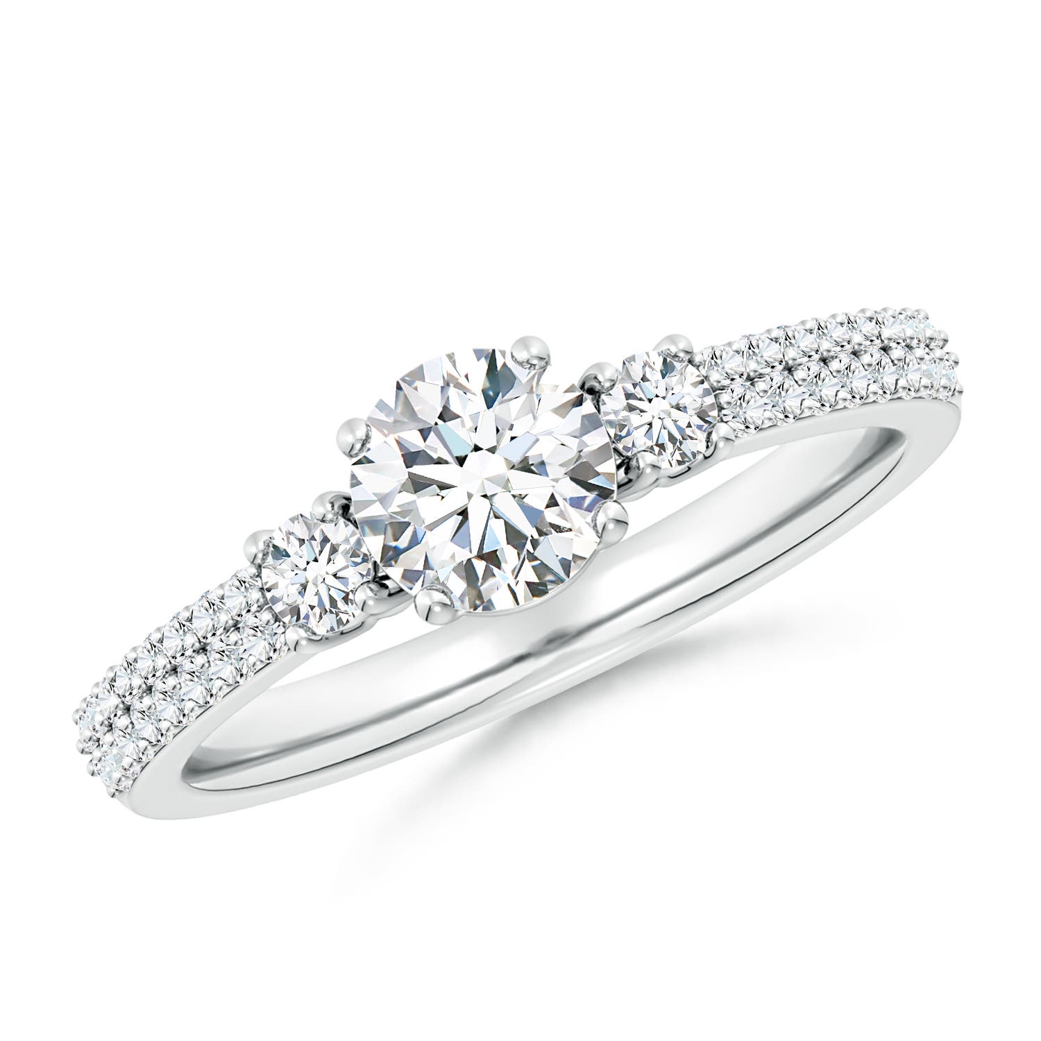 5.9mm FGVS Lab-Grown Round Diamond Side Stone Knife-Edge Shank Engagement Ring in 18K White Gold