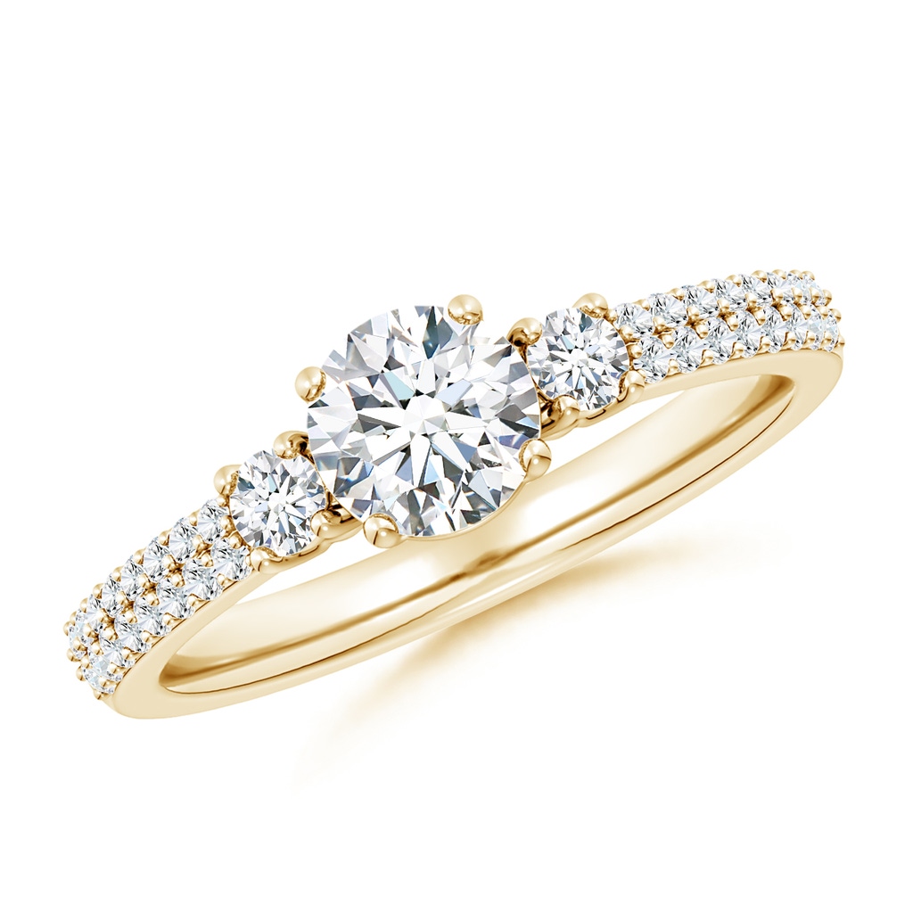 5.9mm FGVS Lab-Grown Round Diamond Side Stone Knife-Edge Shank Engagement Ring in Yellow Gold