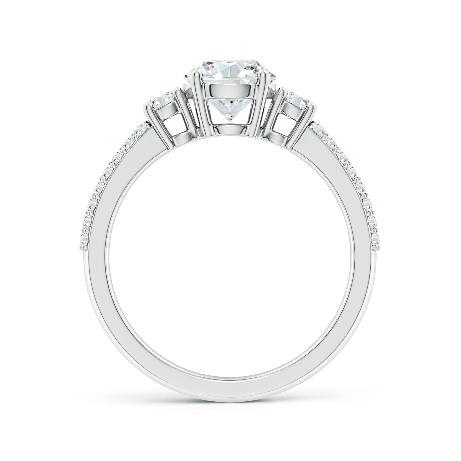 6.5mm FGVS Lab-Grown Round Diamond Side Stone Knife-Edge Shank Engagement Ring in 18K White Gold