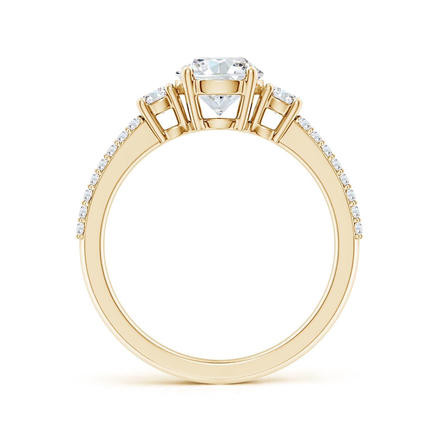 6.5mm FGVS Lab-Grown Round Diamond Side Stone Knife-Edge Shank Engagement Ring in 18K Yellow Gold
