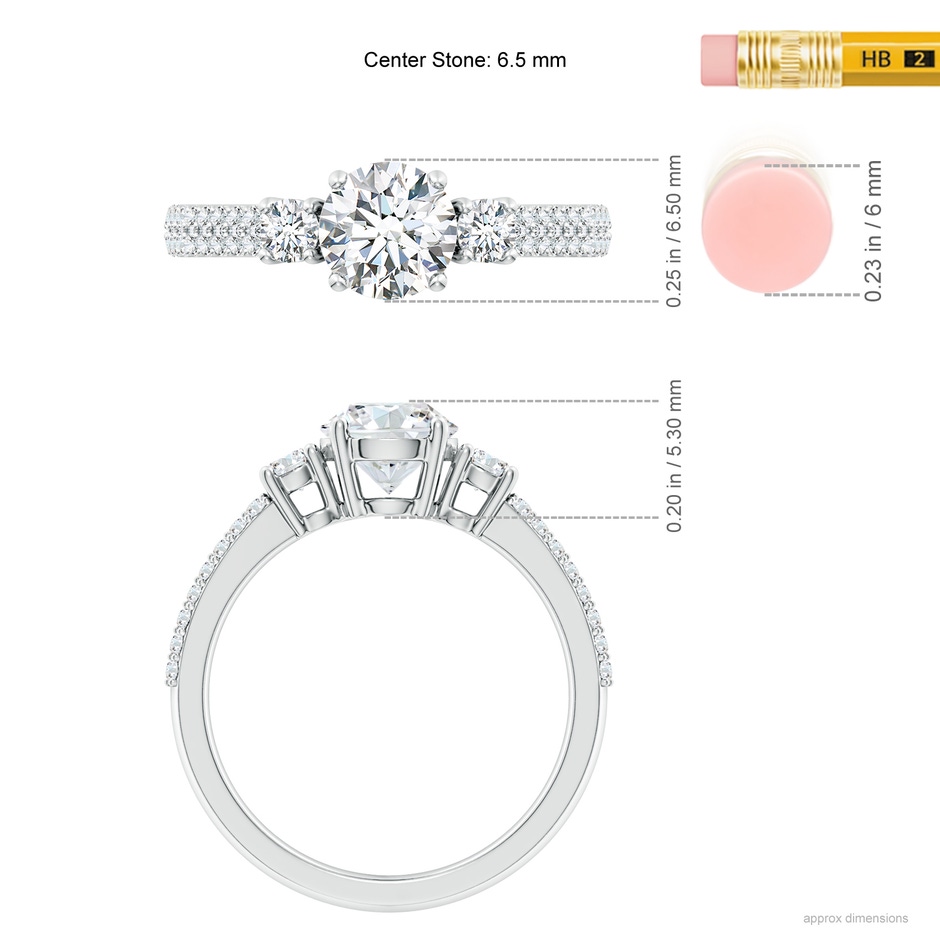 6.5mm FGVS Lab-Grown Round Diamond Side Stone Knife-Edge Shank Engagement Ring in P950 Platinum ruler