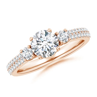 6.5mm FGVS Lab-Grown Round Diamond Side Stone Knife-Edge Shank Engagement Ring in Rose Gold