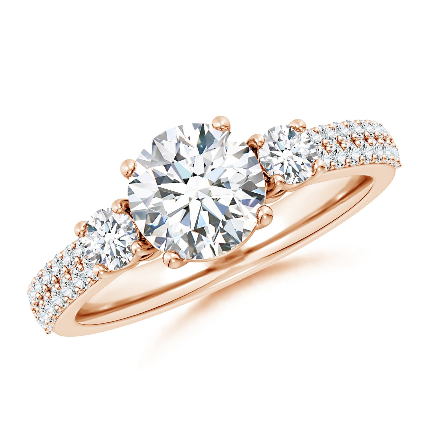 7.4mm FGVS Lab-Grown Round Diamond Side Stone Knife-Edge Shank Engagement Ring in 18K Rose Gold