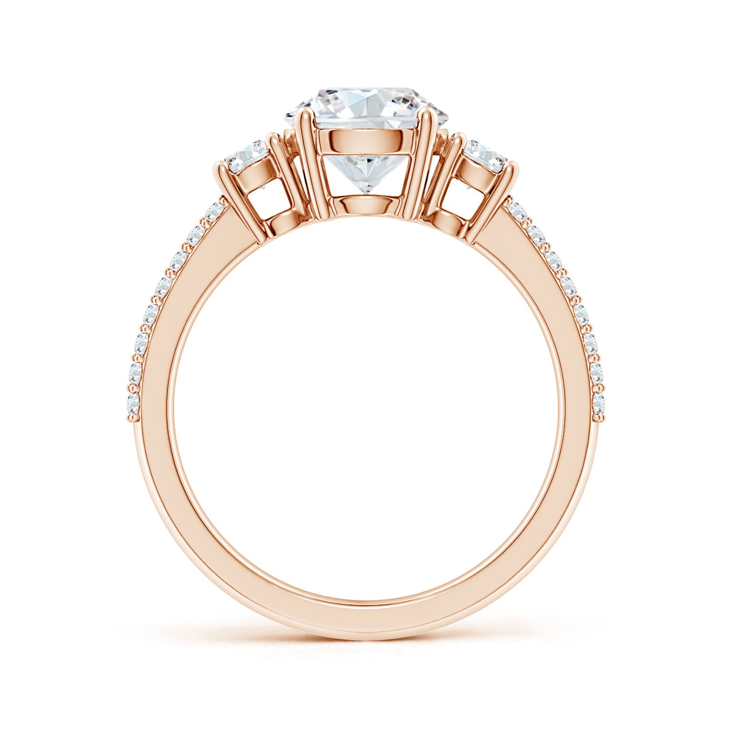 7.4mm FGVS Lab-Grown Round Diamond Side Stone Knife-Edge Shank Engagement Ring in 18K Rose Gold