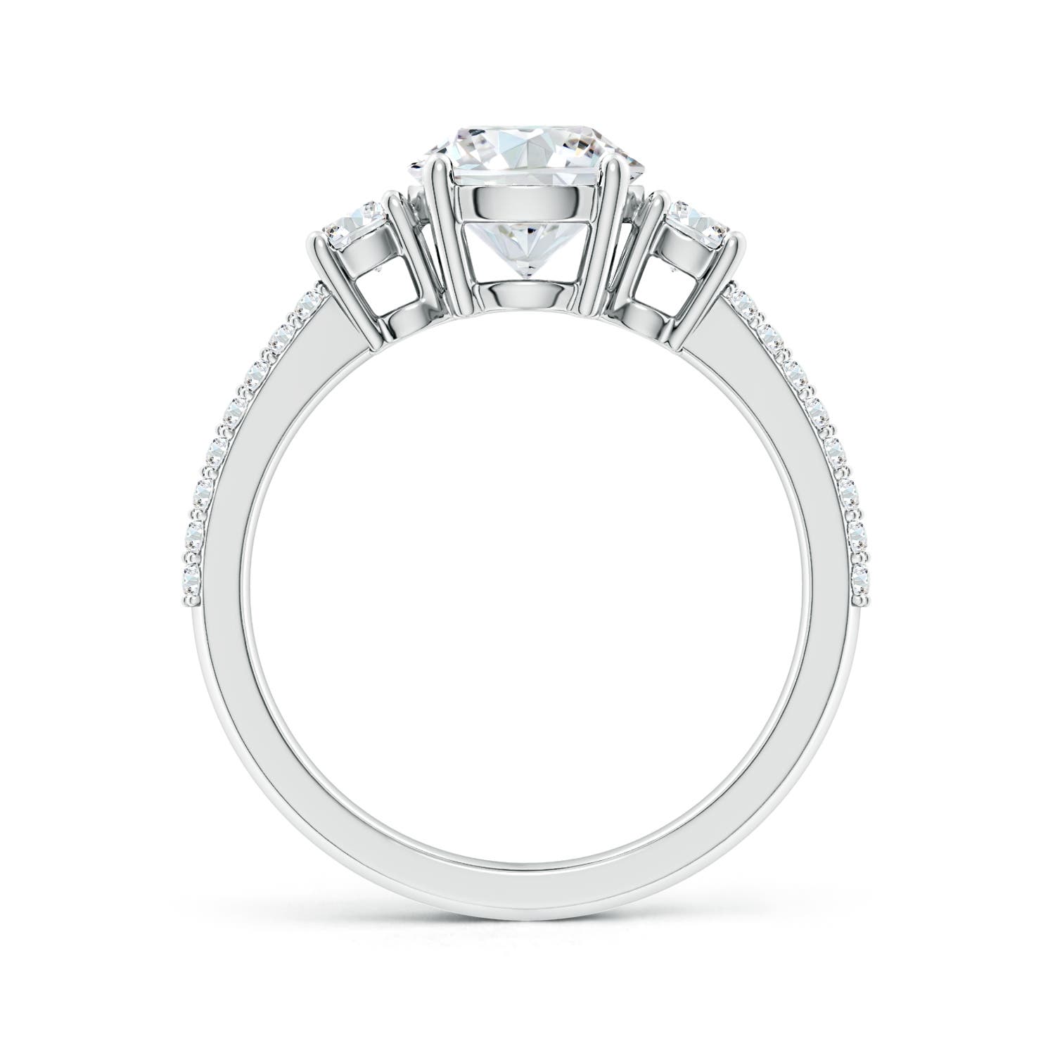 7.4mm FGVS Lab-Grown Round Diamond Side Stone Knife-Edge Shank Engagement Ring in 18K White Gold