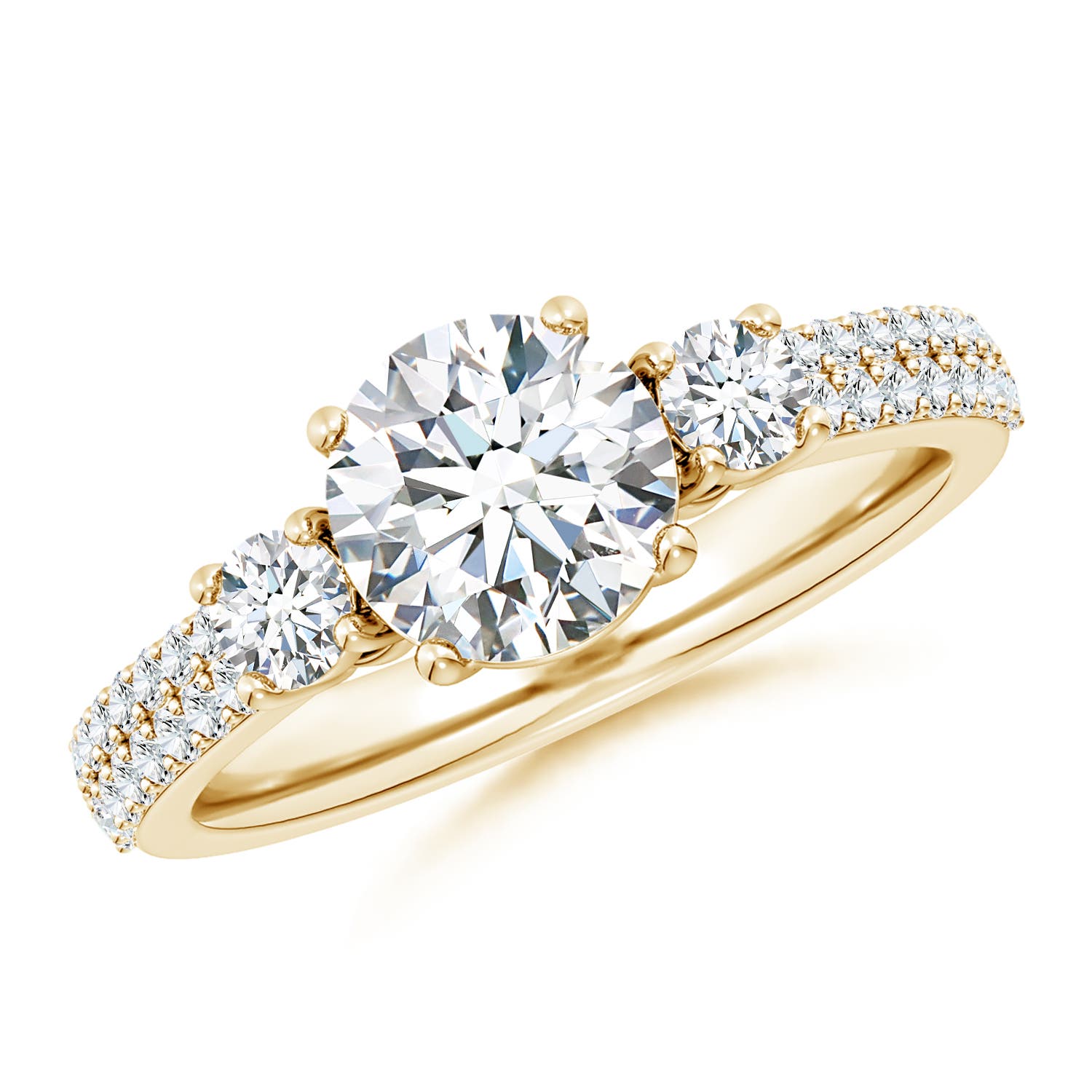 7.4mm FGVS Lab-Grown Round Diamond Side Stone Knife-Edge Shank Engagement Ring in 18K Yellow Gold