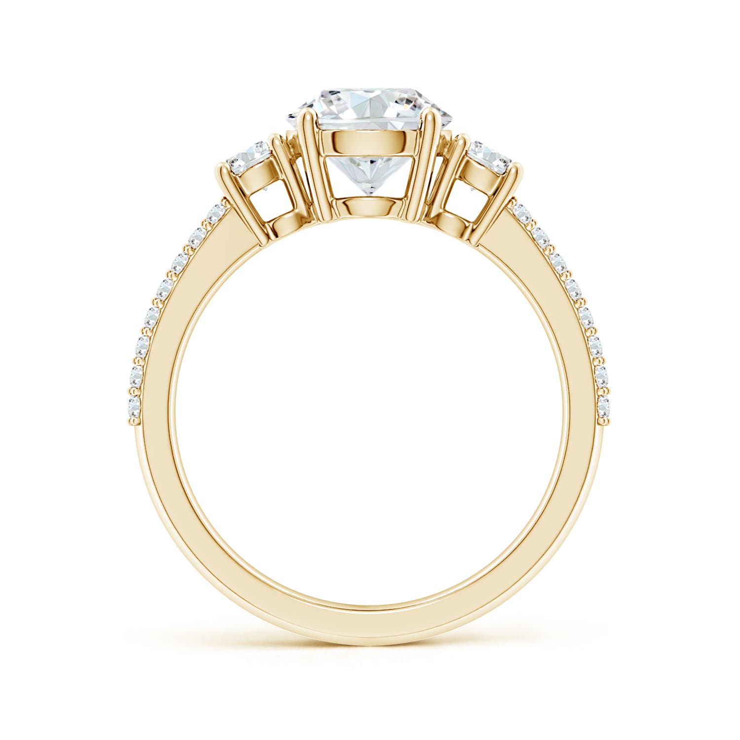 7.4mm FGVS Lab-Grown Round Diamond Side Stone Knife-Edge Shank Engagement Ring in 18K Yellow Gold