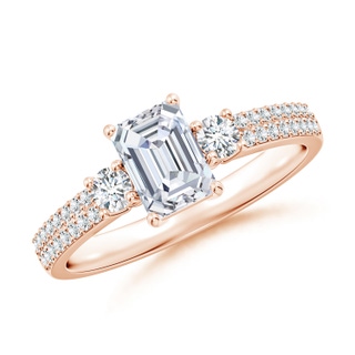 6.5x4.5mm FGVS Lab-Grown Emerald-Cut Diamond Side Stone Knife-Edge Shank Engagement Ring in 9K Rose Gold