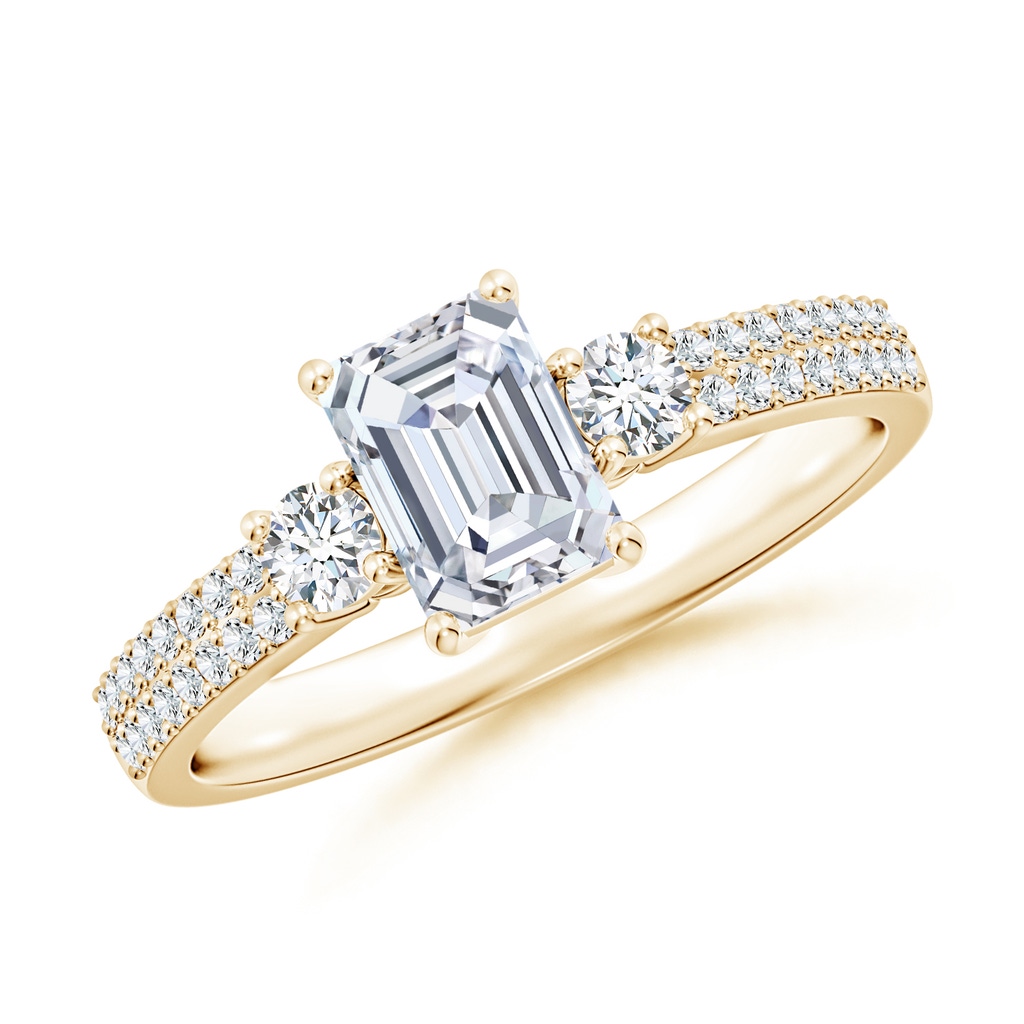 6.5x4.5mm FGVS Lab-Grown Emerald-Cut Diamond Side Stone Knife-Edge Shank Engagement Ring in Yellow Gold