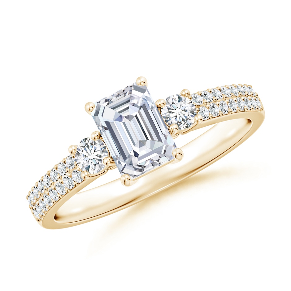 6.5x4.5mm FGVS Lab-Grown Emerald-Cut Diamond Side Stone Knife-Edge Shank Engagement Ring in Yellow Gold 