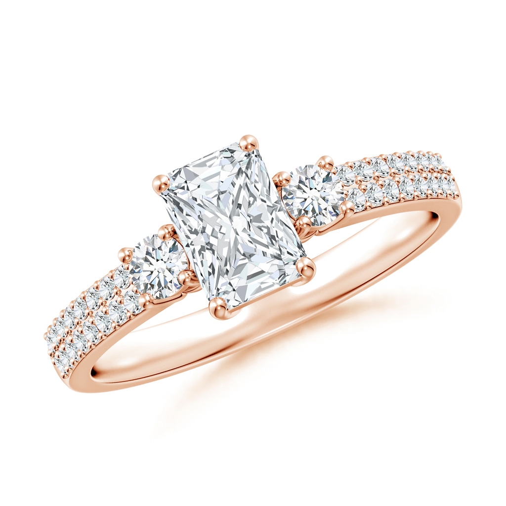 6.5x4.5mm FGVS Lab-Grown Radiant-Cut Diamond Side Stone Knife-Edge Shank Engagement Ring in Rose Gold