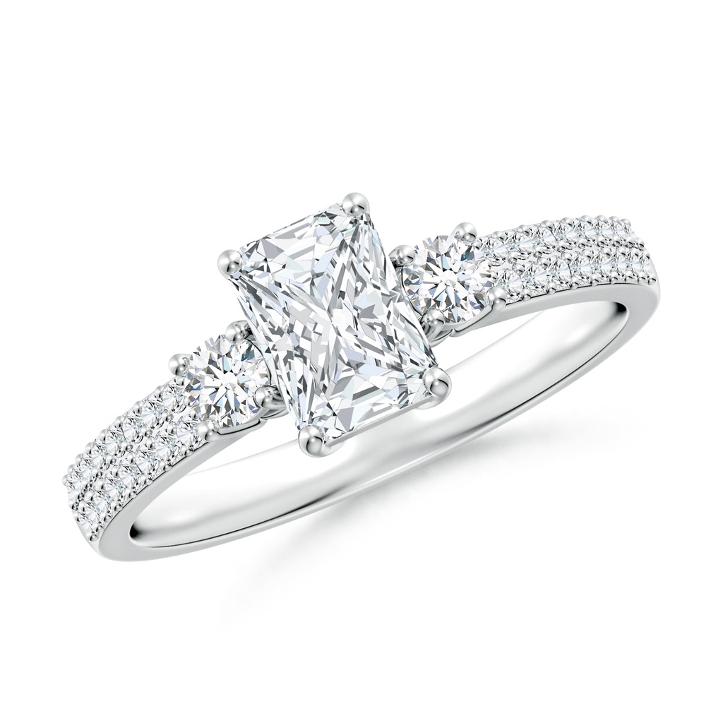 6.5x4.5mm FGVS Lab-Grown Radiant-Cut Diamond Side Stone Knife-Edge Shank Engagement Ring in White Gold