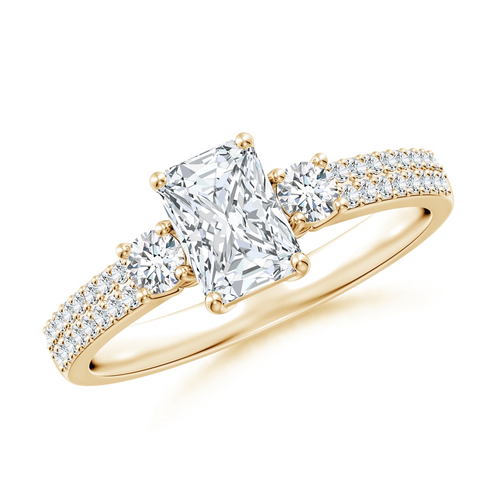 6.5x4.5mm FGVS Lab-Grown Radiant-Cut Diamond Side Stone Knife-Edge Shank Engagement Ring in Yellow Gold