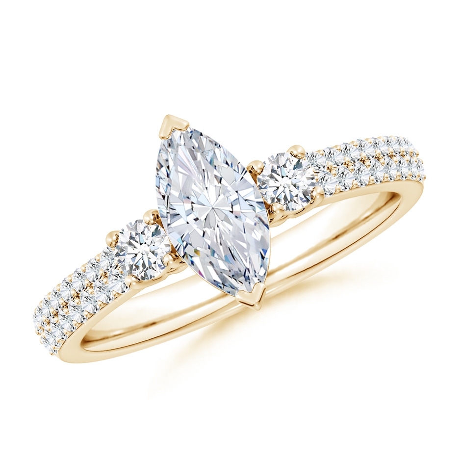 10x5mm FGVS Lab-Grown Marquise Diamond Side Stone Knife-Edge Shank Engagement Ring in Yellow Gold 
