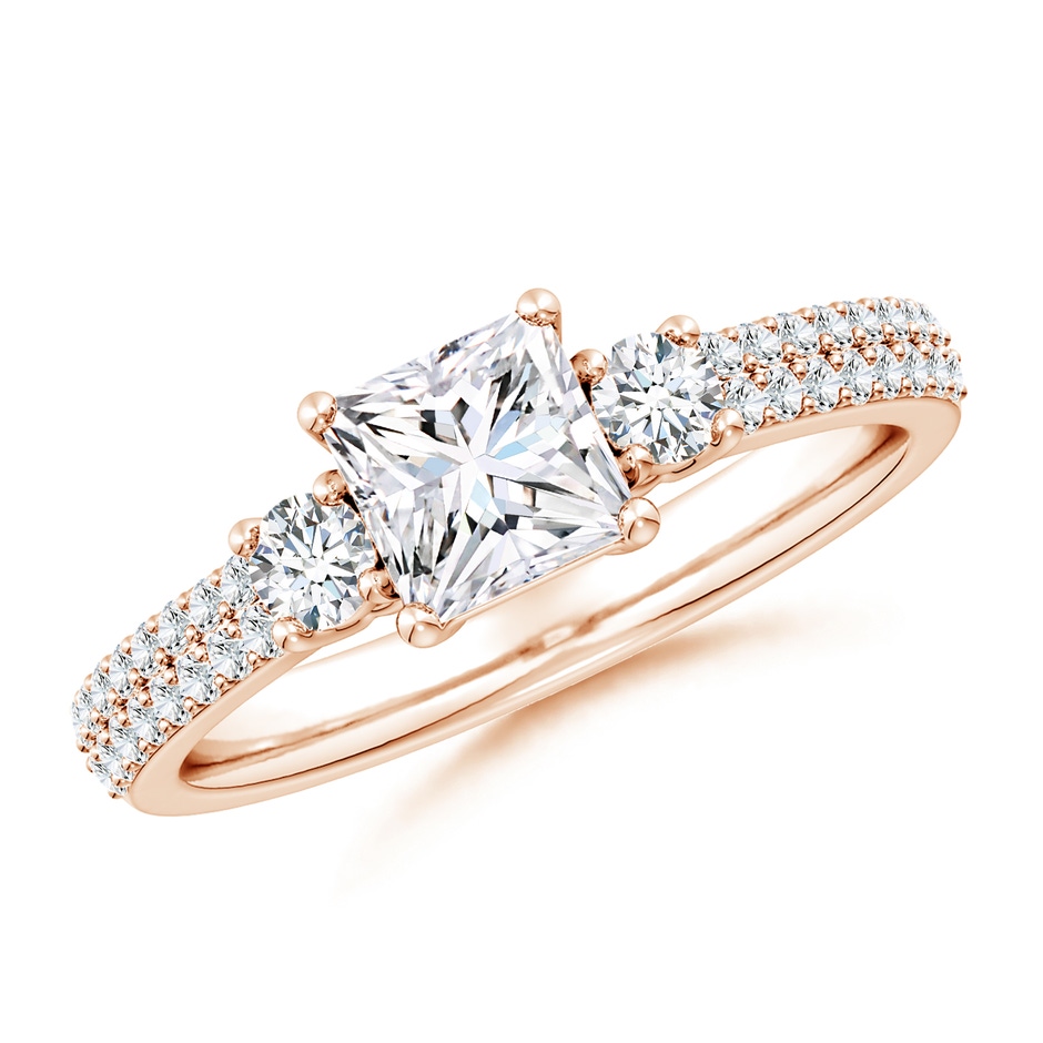 5.5mm FGVS Lab-Grown Princess-Cut Diamond Side Stone Knife-Edge Shank Engagement Ring in Rose Gold 
