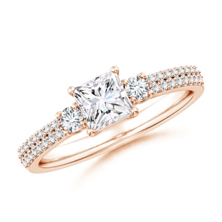 5mm FGVS Lab-Grown Princess-Cut Diamond Side Stone Knife-Edge Shank Engagement Ring in 9K Rose Gold