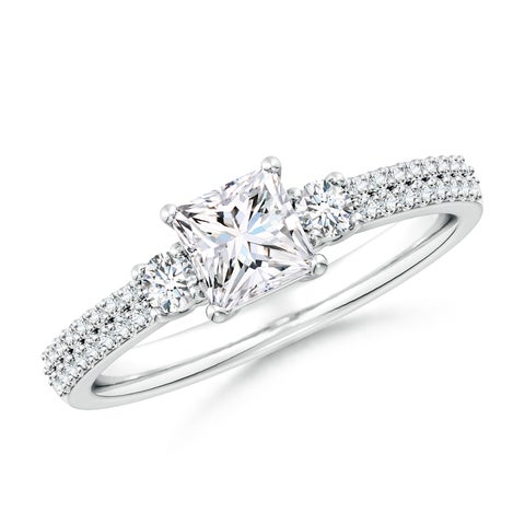 5mm FGVS Lab-Grown Princess-Cut Diamond Side Stone Knife-Edge Shank Engagement Ring in White Gold