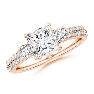 6.5mm FGVS Lab-Grown Princess-Cut Diamond Side Stone Knife-Edge Shank Engagement Ring in 18K Rose Gold