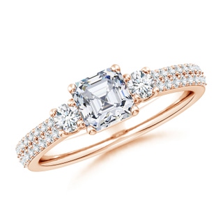 5.5mm FGVS Lab-Grown Asscher-Cut Diamond Side Stone Knife-Edge Shank Engagement Ring in Rose Gold