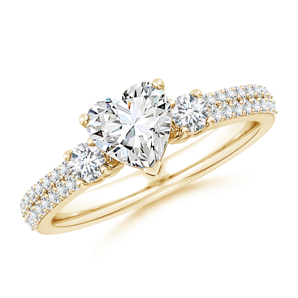 6.5mm FGVS Lab-Grown Heart Diamond Side Stone Knife-Edge Shank Engagement Ring in 18K Yellow Gold