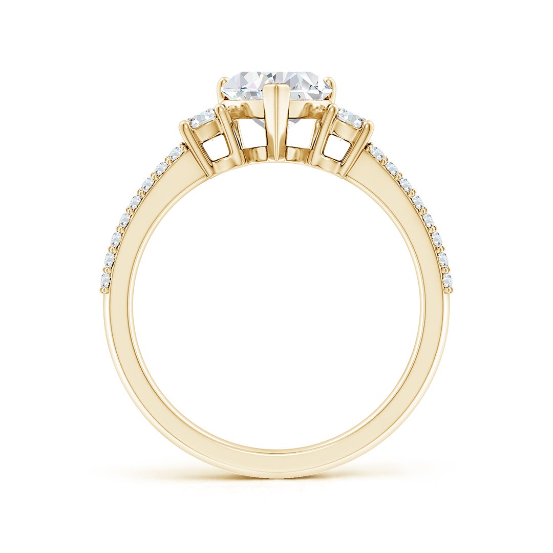 6.5mm FGVS Lab-Grown Heart Diamond Side Stone Knife-Edge Shank Engagement Ring in 18K Yellow Gold - side 3